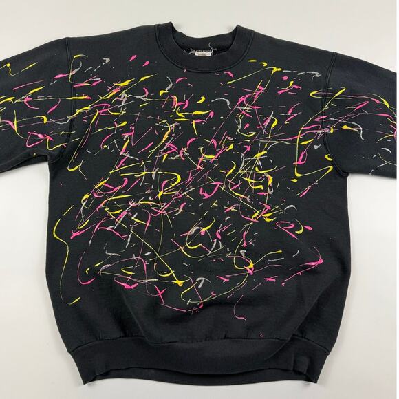 Vintage Abstract Splatter Paint Artist Yellow Pink Black 90s Crewneck Size XL - Picture 6 of 8
